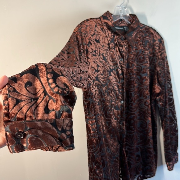 Impressions Brown Velvet Burnout Button Front Top Size XL Fairycore Whimsigoth - Picture 5 of 16